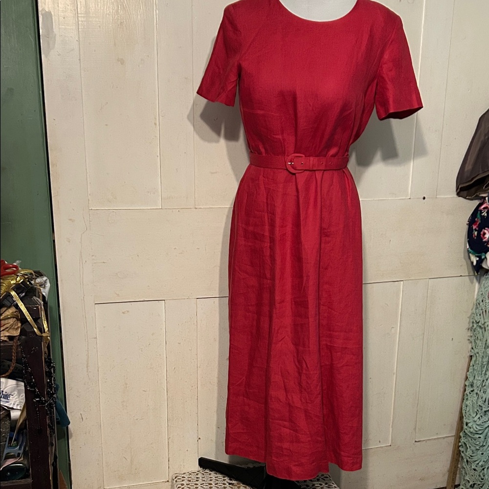 VTG 90s Talbots Dress 100% Irish Linen Belted Sheath Fully Lined Sz 10 Workwear